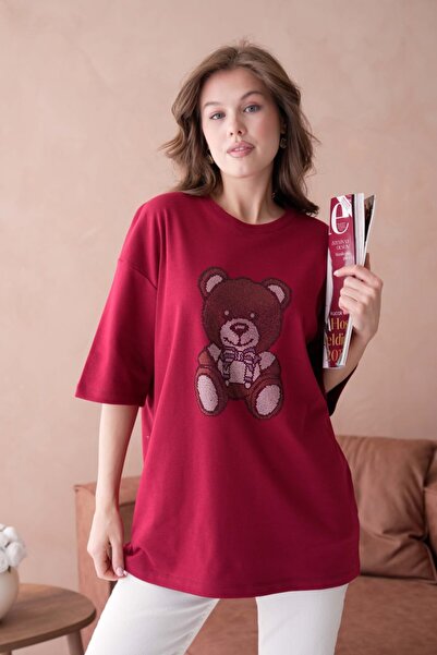 Noi Belis Oversized Teddy Bear Printed Knitted T-Shirt Ss26Ts0022