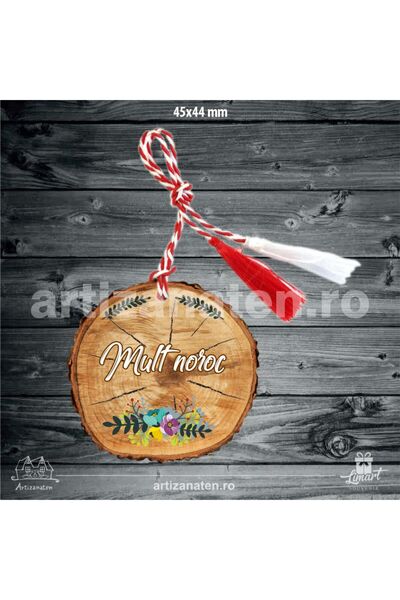 LimArt Tree trunk slice shaped martisor, with string, Good luck, 4.50 cm x 4....
