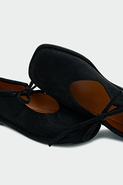 LAMİNTA Mex Lace Detailed Black Suede Women's Barefoot Shoes