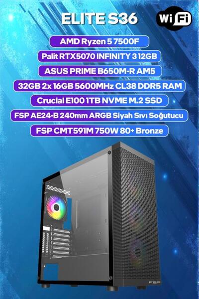 Game Garaj Elite S36 AMD Ryzen 5 7500F 32GB RAM 1TB SSD RTX5070 240mm Sıvı So...