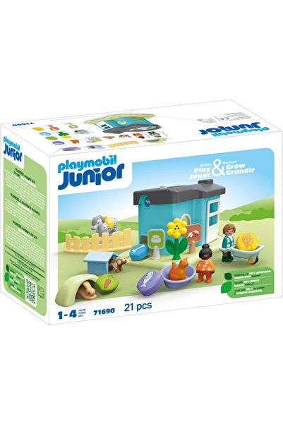 Playmobil 71690 Junior: Căsuță pentru animale cu hrănitor, jucărie de constru...