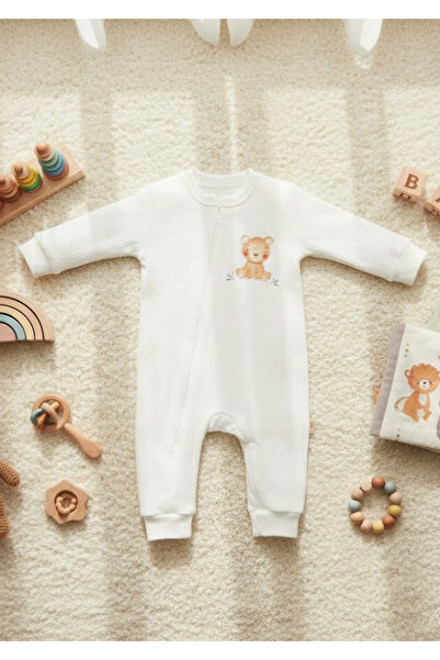 The Clover بيبي وايت موسمي بذلة نوم بسحّاب - بذلة نوم بتصميم نمر لطيف