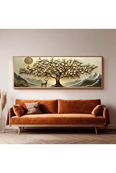 Dekorsiahome Ahşap Çerçeveli Panoramik Oturma Odası Salon Tablosu UZ0428