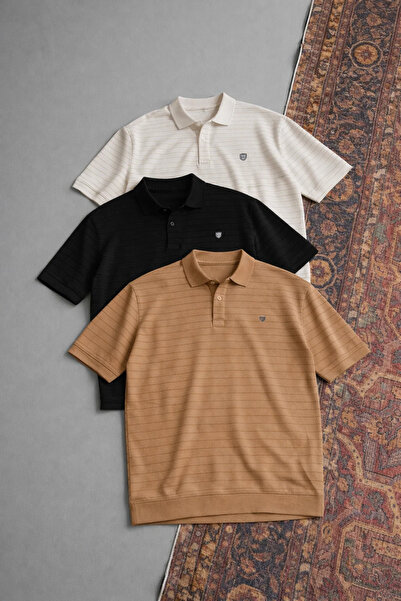 COMBİNE MİCHAİL Men's Casual Cotton Pack 3-Piece Polo Collar T-Shirt