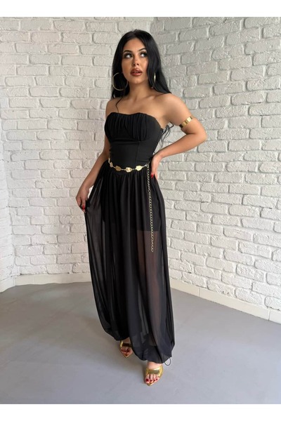 moneta boutique Women's Strapless Design t Tulle Jumpsuit with Shorts