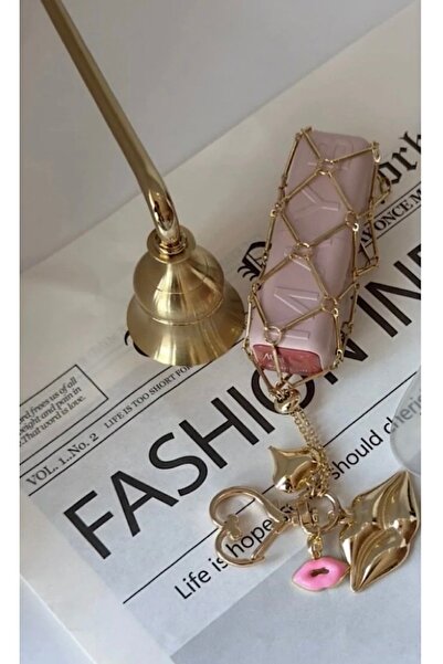 Xui Lip Gloss Çanta Charm/ Gold Dudak Detaylı Ruj Bölmeli Anahtarlık&Çanta Ak...