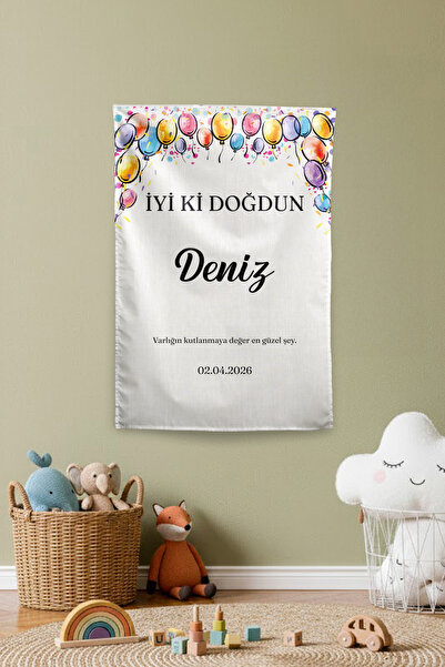 Vagonik Kişiye Özel İsimli Doğum Günü Happy Birthday Duvar Örtüsü Hediyelik A...