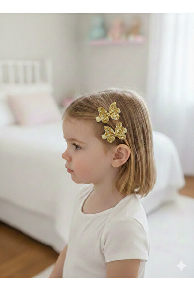 TrendCraft Kelebekli Glitter Gold Renkli Payetli 2’li Klips Toka