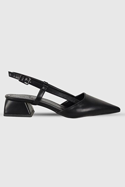 Modezya Vanessa Black Matte Back Buckle Pointed Toe Heeled Shoes