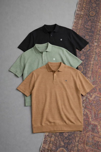 COMBİNE MİCHAİL Men's Casual Cotton Pack 3-Piece Polo Collar T-Shirt