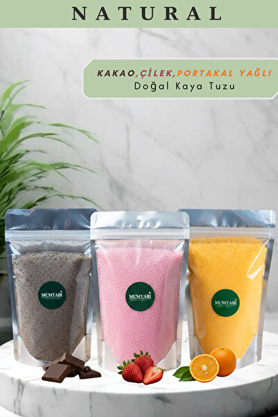 MUMYABİ 3'lü Doğal Içerikli Kakao-Çilek-Portakal Yağlı Banyo Kaya Tuzu Manikü...
