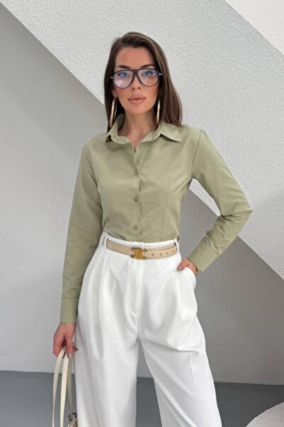 Potenza Women Shirt Short Slim Fit Button Long Sleeve Fitted Waist Shirt