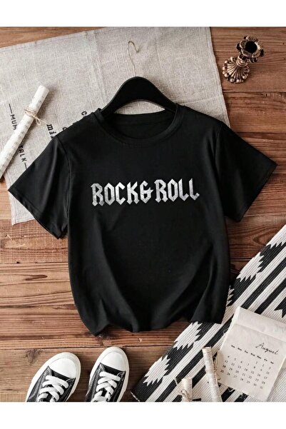 Oceanwear تيشيرت روك رول مطبوع برقبة دائرية وأكمام قصيرة للجنسين باللون الأسو...