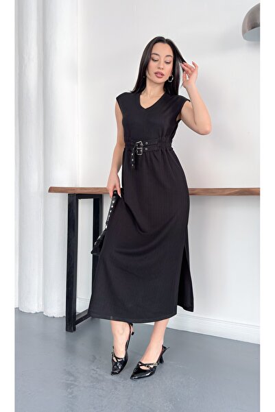 verabelle Striped Modal Buckle Detail Yrtmaçlı Elbise