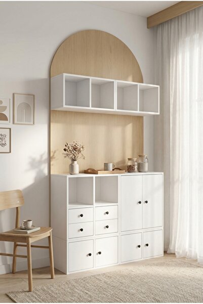 FOR WOMAN DESİGN Ahşap 6 Kapak 2 Çekmeceli Mega Kahve Barı Yüksek Depolamalı ...