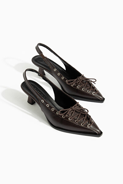 camaiore Bitter Brown Pointed Toe Classic with Lace-Up Detail Heeled Shoes