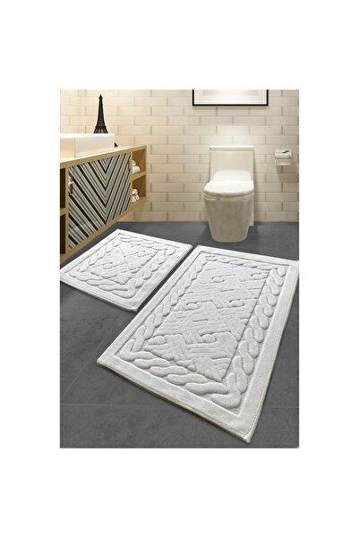 Chilai Home 2-Piece Cotton Bath Mat Set White 60x100 cm & 50x60 cm Absorbent ...