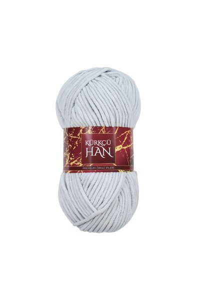 Kürkçü Han Kadife Örgü İpi 50gr %100 Polyester Yumuşak Pofuduk Buz Mavisi Gri