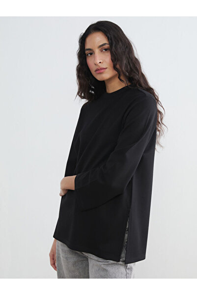 LC Waikiki Black Crew Neck Soft Touch Women's Sweatshirt Tunic