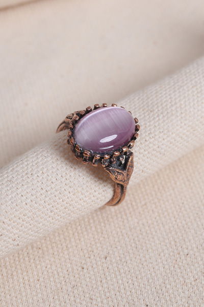 Süspüs Accessories Lila Kedi Gözü Taşlı Otantik Yüzük
