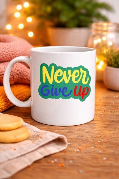 sylar كوب بورسلين مكتوب عليه Never Give Up ASLA PES ETME موديل 145 - تصميم مل...