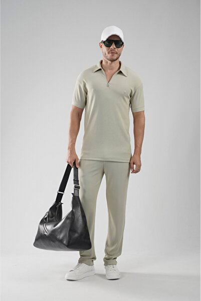 king brich Regular Fit T-Shirt and Pants Set with Zipper Collar