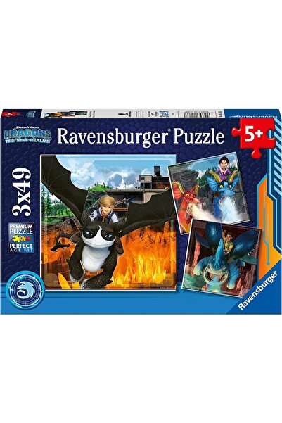 RAVENSBURGER Puzzle 3x49 piese - Dragons (Ravensburger-05688)