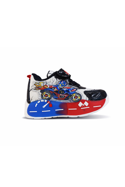 Ekonomik Ayakkabı Boys' Black and White Sports Shoes Sneakers Velcro Racing P...