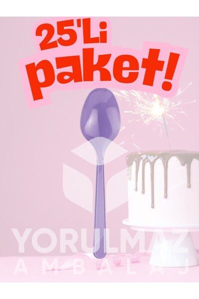 yorulmaz ambalaj ✨ Happy Party Lila Plastic Spoons 25-Pack – Disposable for P...