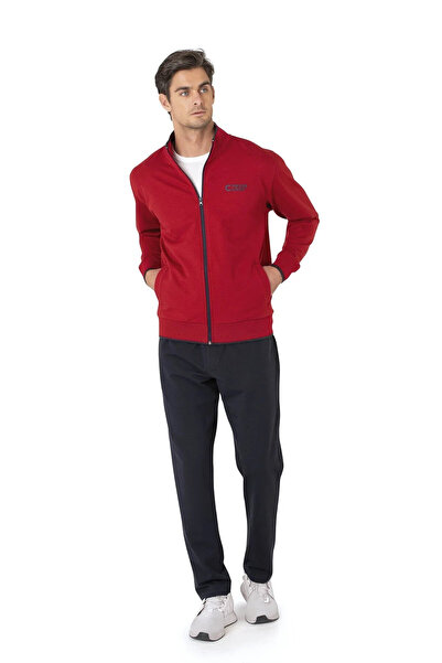 Pierre Cardin Men's Zippered Cotton Piece Daily Use Comfortable Claret Red Po...