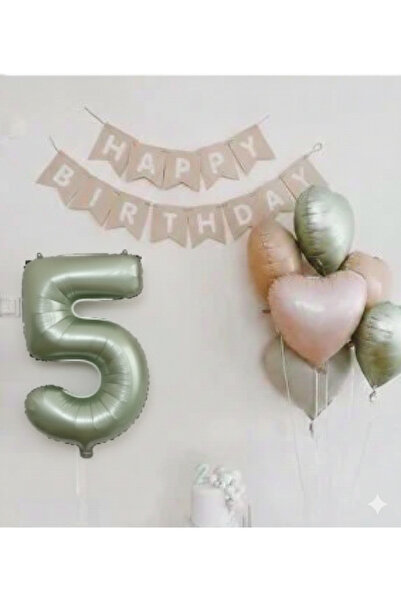 Çemrek Süs Parti Mold Green Foil Balloon Kraft Happy Birthday Banner and Crea...