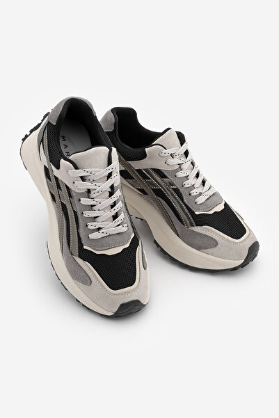 Marjin Women's Sneakers High Thick Sole Lace-Up Sports Shoes Ribaga Black