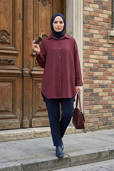 MODAQU Buttoned Modal Fabric Claret Red Shirt