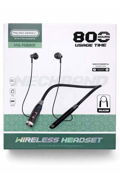 Micro Speed سماعات رأس لاسلكية بلوتوث سوداء اللون تُعلق حول الرقبة