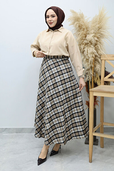 Tesettür Dünyası Plaid Skirt Tsd260102 Camel