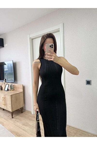 BLACK MODBLACK Meva Tunic Tricot Dress Sleeveless Closed Back Maxi Long Lengt...