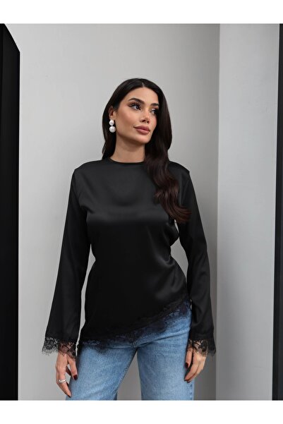 ESRAHELVACI Lace Detailed Back Tie-Detail Satin Blouse