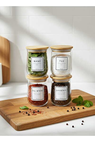Fhilli Aqua - Naturale 4-Piece Spice Jar Set with Bamboo Lids 400 ml