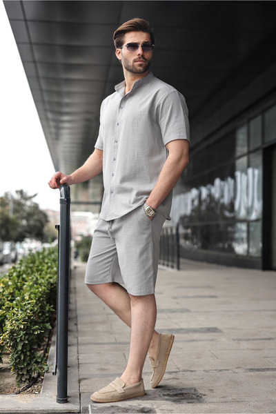 Madmext Painted Gray Men's Shorts and Shirt Set E7350