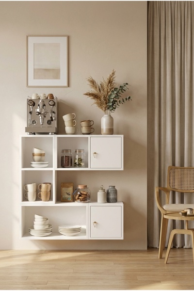 FOR WOMAN DESİGN Ahşap Çok Amaçlı Dolap 4 Bölmeli Modern Beyaz Antre ve Çocuk...