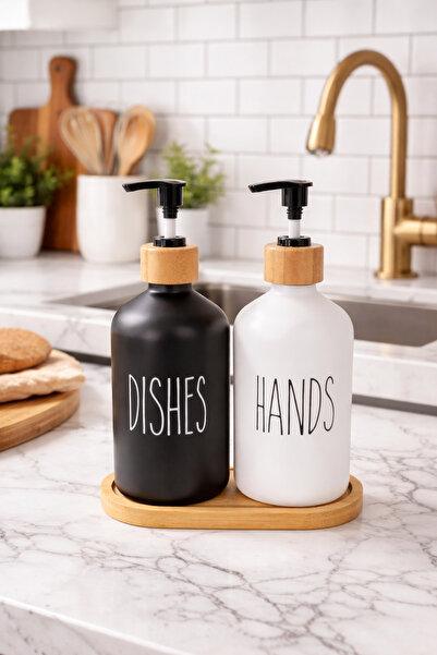 MAKRİ HOME Double Glass Liquid Soap Dispenser & Detergent Dispenser Set with ...