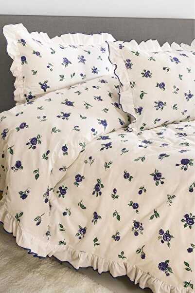 moon secret tekstil Double Duvet Cover Set 100% Cotton Cotton Pieces with Floral Detail Duvet Cover Set Easy Tulle Luxurious