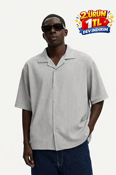 DAMGA JEANS Men's Summer Oversized Gray Linen Shirt