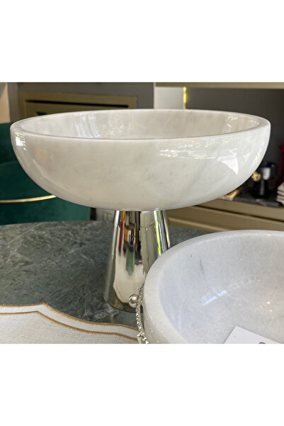 tuan design Gümüş Ayaklı Beyaz Mermer Kase