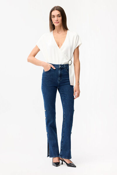 Love My Body Paçası Yırtmaçlı Denim Pantolon