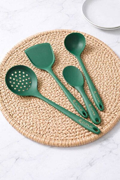 elfnur Hard Tip Heat Resistant Silicone Colander Spatula Ladle Spoon Set 4Pcs...