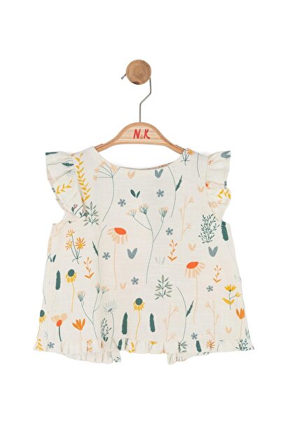 nk kids بلوزة كريمية للفتيات الصغيرات من عمر 1-4 سنوات بنقشة زهور كتان