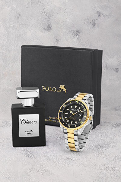 Poloair Mercek Takvimli Erkek Kol Saati Ve 55 ml Parfüm Seti Gümüş Gold Siyah...