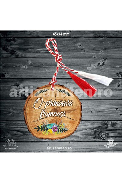 LimArt Tree trunk slice shaped martisor, with string, A beautiful spring, 4.5...