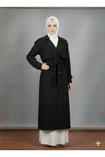 KMKkombin Women's Youthful Trench Coat with Buttons on the Back, Slits and Ap...